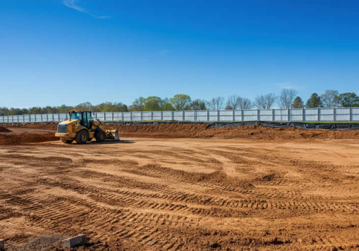 Bulldozer working on a large construction site outdoors