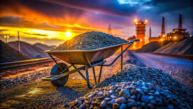 Wheelbarrow on construction site at sunset